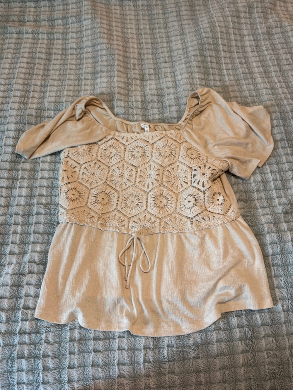 Maurices Beige Crochet Yoke Peasant Tunic